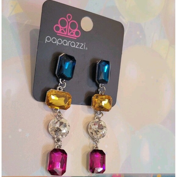Stunning New Year's Party Bright Colors Statement Dangle Earrings Paparazzi New - Picture 9 of 9
